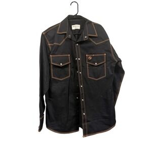 Western Welder Welding Shirt Mens Large Black Orange Snap Front 1 Defective Snap